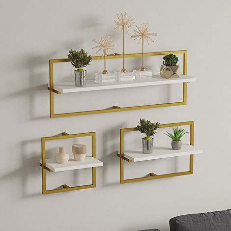 Regal "Gerano", 3 Böden, Set aus 3, Rahmen in Gold, 80x20x30h cm Weiß (1/5)