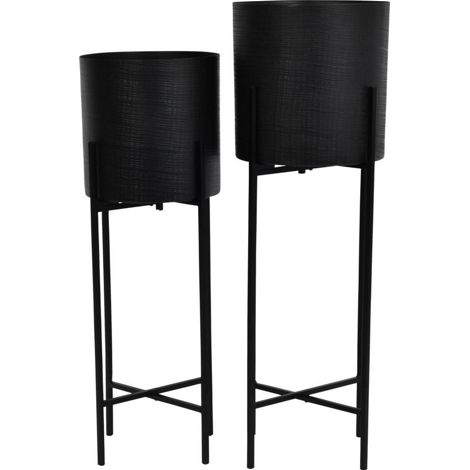 Clyde Floor Standing Planters (Set of 2) - Iron - L26 x W26 x H76 cm - Matt Black