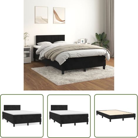 The Living Store Sommier à lattes de lit avec matelas Noir 120x200 cm Velours - Lit Tapissier - Lit Velours - Lit Double - Literie - Chambre À Coucher (1/5)