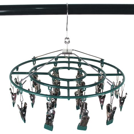 1 Cintre, 24 pinces, acier inoxydable, crochet pivotant 360°, séchage intérieur extérieur (1/5)