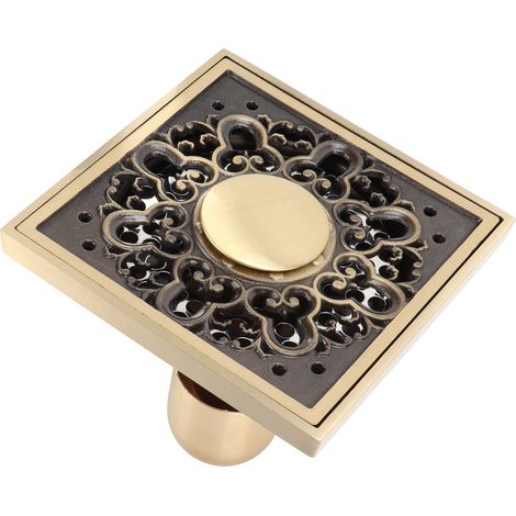 Bidon de sol en cuivre vieilli, siphon encastré pour douche, cuisine et salle de bain, grille 10x10cm, modèle profond, évacuation d'eau décorative (1/5)
