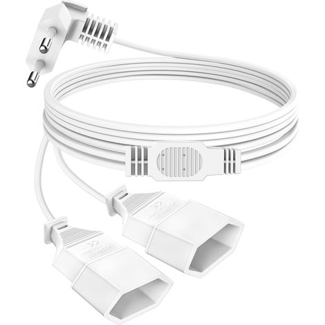 Rallonge de câble d'alimentation 2 en 1 - 3 m - Fiche européenne - Fiche plate de type C - Fiche européenne 0,75 mm² - Maximum 2,5 A/250 V - Pour TV, PC, écran d'ordinateur (1/5)