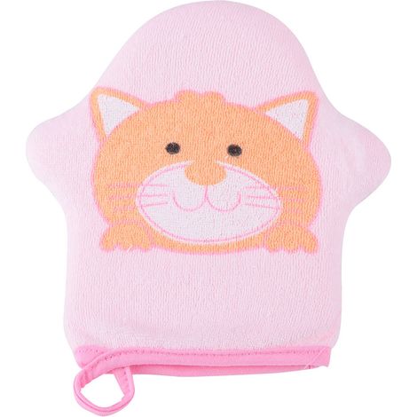 Éponge de bain douce en coton pour bébé, forme d'étoile cartoon, gant de toilette pour enfants, brosse de douche en coton (chat) (1/5)