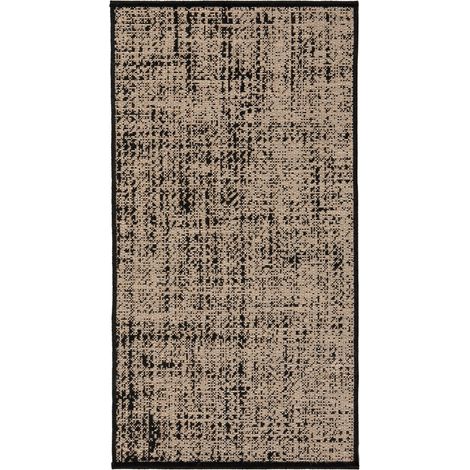 Tapis d'Extérieur et Intérieur en Polypropylène Aspect Naturel Tissé Noir et Blanc 60 x 110 cm - PANGIVO (1/3)