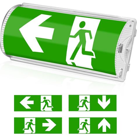 Éclairage de secours LED - Lumière continue - Éclairage de secours avec batterie de secours 3 h, lampe de voie d'évasion avec bouton de test manuel, 4 pictogrammes de sortie d'urgence optimaux (1/5)