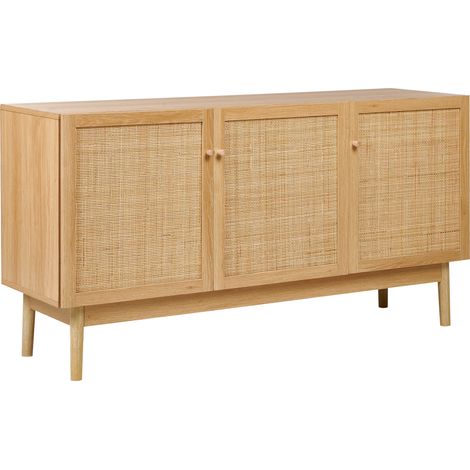 Aparador 3 puertas aglomerado madera de pino frente ratán armario estilo boho madera clara Nivo