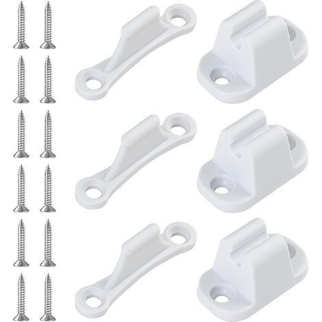 Set of 3 white plastic exterior door stops for caravan, motorhome, boat, with 12 screws, camping accessories (1/5)