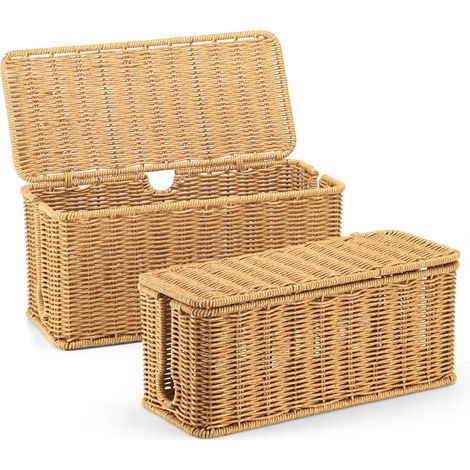 Lot de 2 Grandes boîtes de Rangement de câbles tissées à la Main en Imitation rotin pour Cacher Les Cordons et Les multiprises (1/5)