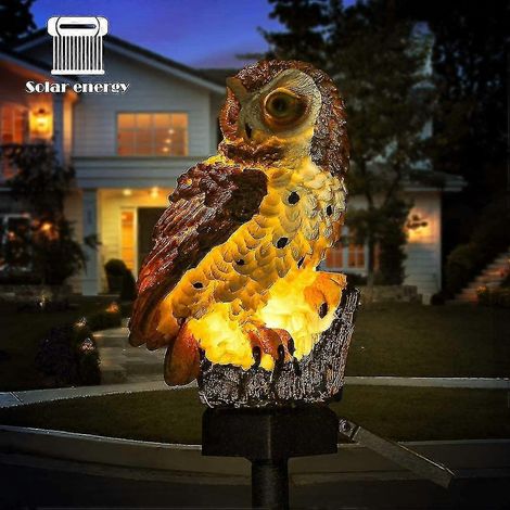 Lampe solaire LED Wabjtam pour jardin, motif flamant rose et hibou, étanche, éclairage extérieur, veilleuse, lampe décorative pour maison et jardin (marron) (1/4)