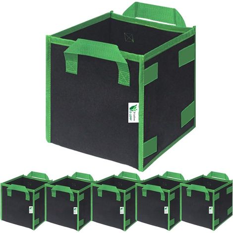 Jeu de 6 sacs de plantation carrés de 19 litres (5 gallons), jardinières épaisses non tissées avec poignées vertes, sacs de plantation respirants et résistants pour le jardinage, taille : 282828cm. (1/5)