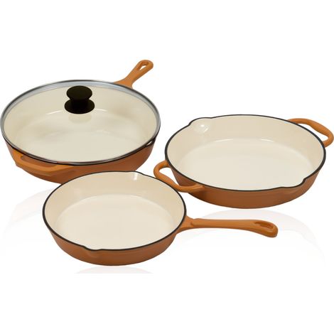 Mahlzeit Set de 3 poêles en fonte Ø 24 cm, Ø 29,5 cm, Ø 29 cm Sunny Orange Poêle à frire