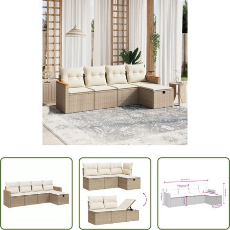 Gartensessel -  5-tlg. Garten-Sofagarnitur mit Kissen Beige Poly Rattan (1/5)