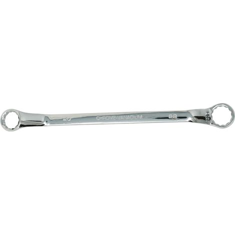 Dapetz ® Offset Double Ring Spanner Metric Hex Swan Neck Deep Wrench Spanner Chrome Vanadium Steel, Matte Chrome-Plated 75-Degree Offset, 20mm x 22mm, 12-Point (1/5)