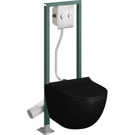 Pack WC suspendu sans bride VitrA Sento noir mat  + Abattant frein de chute + Bâti-support autoportant PRESTO + Plaque chromée