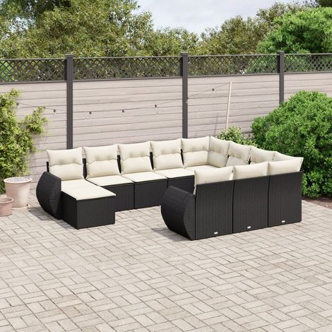 vidaXL 11-tlg. Garten-Sofagarnitur mit Kissen Schwarz Poly Rattan (1/3)