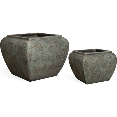 Verdan Square Drum Planters (Set of 2) - Concrete