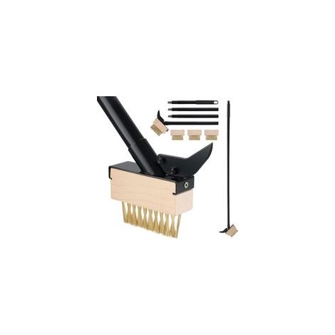 Brosse à Mauvaises Herbes avec Manche Long(128cm), Désherbeur Manuel, Outil de Jardin avec Brosse Métallique et Grattoir, Désherber, Élimine la Mousse sur Allées, Chemins et Pavés(4 Brosses) (1/4)