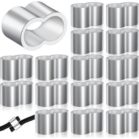 25 manchons �� sertir en aluminium pour corde de remorquage et corde d'extension de 8 mm (manchons doubles, 0,78 x 0,48 pouce)