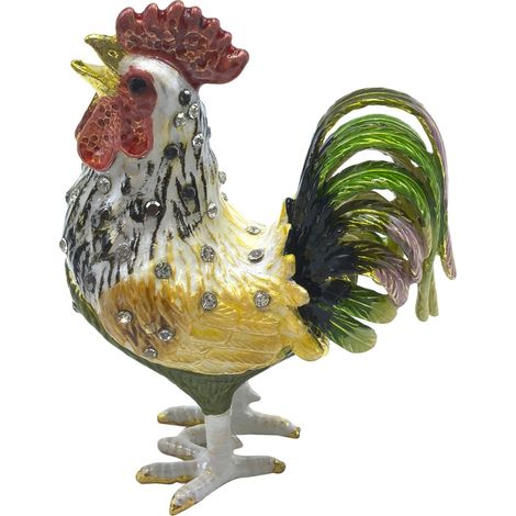Dekorative Hahnenbox aus gelbem Metall, ideal für die Aufbewahrung und Dekoration zu Hause, 8 cm x 6 cm x 3,5 cm (1/3)