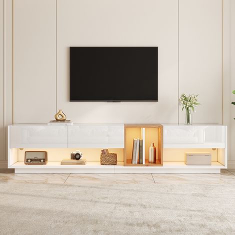 TV-Lowboard 190 cm mit App-gesteuerter LED und Hochglanzfront, modernes TV-Board für Wohnzimmer, Weiß (1/5)