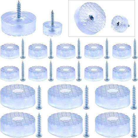 Set mit 80 runden, transparenten Gleitern in 2 Größen (16 mm und 30 mm) inklusive Schrauben, robuste, rutschfeste Gummifüße für Tische, Schreibtische, Stühle und Sofas. (1/4)