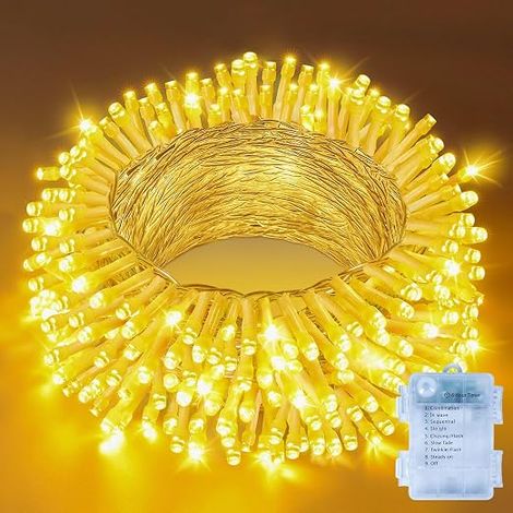 10M Battery Operated Outdoor String Lights, 100 Warm White LED Fairy Lights, 8 Modes, Timer, IP44 Waterproof, for Indoor/Outdoor, Garden, Wedding, Party, Balcony (10M) (1/5)