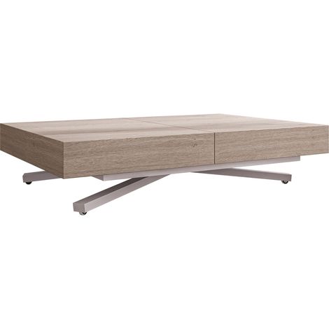 Mesa de centro convertible Oswego 177, Roble, 27x80x120cm, Diámetro: 0, Aglomerado laminado, Angular
