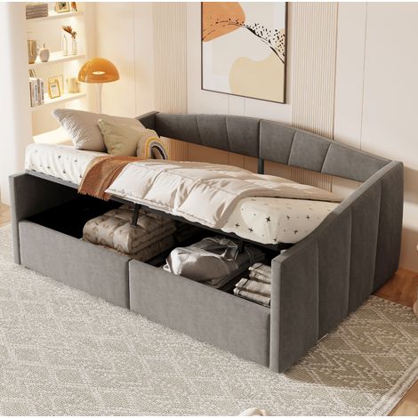 lit adulte canapé double rangement 140x200 velours gris OKMYHOME (1/5)