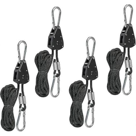 Lot de 4 cliquets à corde robustes avec crochets, cliquets à corde réglables pour lampes de culture, supportant jusqu'à 68 kg (150 lb) (1/5)