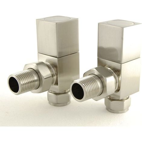 West Cubex Square Angled Radiator Valves Pair Satin Nickel (1/2)