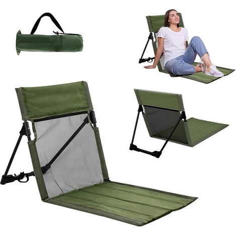 Chaise de plage pliante avec dossier – Chaise et lit de plage compact avec sac de rangement – Siège de camping portable – Pour plage camping pique-nique jardin et extérieur – Vert (1/5)