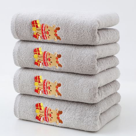Serviette gris clair à motif de Noël en pur coton, douce et absorbante, lot de 4, gris clair/34 x 78 cm