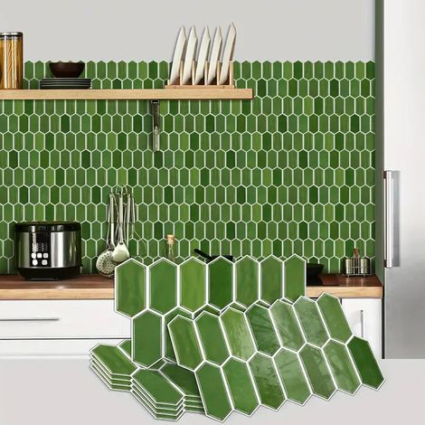 Papier Peint Vinylique Imperméable - 6PCS Autocollant Cuisine 30x15cm Anti-Graisse - Décoration Murale Salon, Chambre, Salle de Bain (1/5)