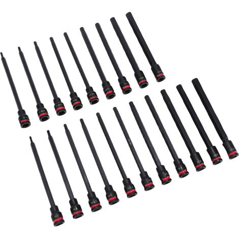 Coffret de 20 douilles à impact hexagonales longues 3/8" en acier allié S2, compatibles avec les systèmes SAE et métriques, avec boîte de rangement (1/5)