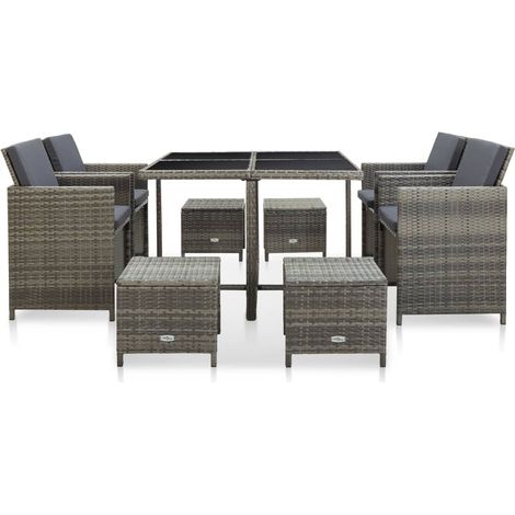 Ensemble repas de jardin Contemporain, Mobilier à dîner de jardin 9pcs et coussins Résine tressée Gris OIB6200E (1/5)