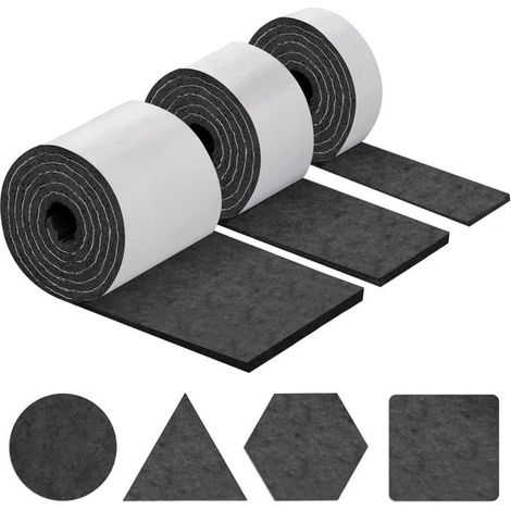 Patins en feutre auto-adhésifs pour meubles, 3 rouleaux (100 × 10 cm, 100 × 5 cm, 100 × 2 cm) – 4 mm Noir (1/5)