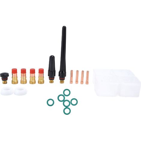Kit de soudage TIG 23 pièces comprenant une torche, une lentille à gaz, une électrode, une coupelle en verre et un joint d'étanchéité pour WP17/18/26 (1/5)