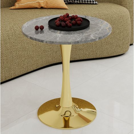 Table basse ronde en marbre artificiel doré, style moderne minimaliste, idéale comme table d'appoint ou table de repas, pour salon ou salle à manger – de FLORAGRACE (1/5)