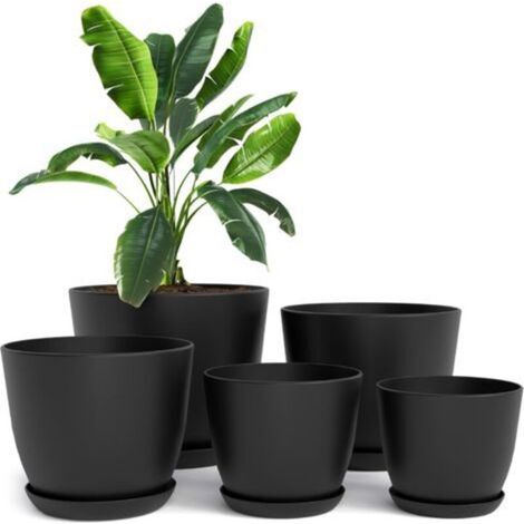 Utopia Home Lot de 5 Pots de Fleurs 18/17/15/13/12 cm Plantpot avec Soucoupe pour la Cuisine, Le Balcon, Les Plantes de Jardin, Les Pots de Fleurs de pépinière pour l'intérieur Noir. (1/5)