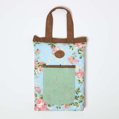 HOMESCAPES Garten-Kniekissen Rosen blau-rosa, 26 x 40 cm mit Tragegriff