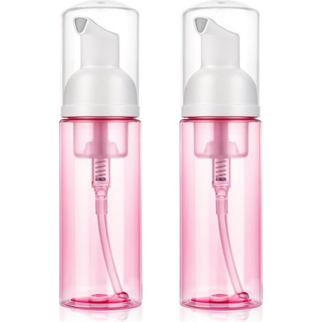 Set of 2 refillable plastic foaming soap dispensers for hands, skin care (pink) (1/5)