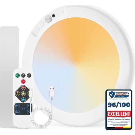 Rechargeable LED Luminaire Plafonnier Salle De Bain, Intérieur Chambre, Éclairage De Plafond Lampe Sans Fil Avec Détecteur De Mouvement, Intensité Réglable, Cave Et Couloir (1/5)
