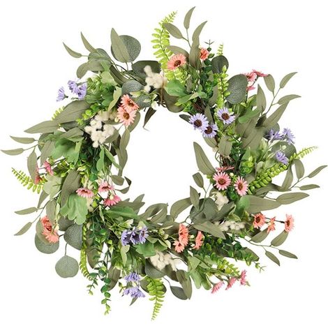 Künstlicher Blumenkranz, Eukalyptus-/Ranken-Gänseblümchenkranz, vergrößerter Außendurchmesser 50 cm (35x35x5,290) (1/4)