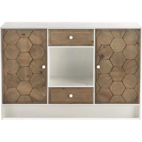 Buffet 2 portes et 2 tiroirs en bois de sapin naturel coloris blanc - Longueur 120 x Hauteur 81 x Largeur 35 cm -JUANIO (1/4)