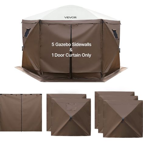 Paroi Latérale de Tonnelle 1,73x1,48 m Panneau Latéral de Tente Tonnelle Lot de 6 pour Événements Stands Vendeur, Imperméable, Coupe-vent et Pare-soleil, avec 1 Porte zippée, 2 Fenêtres, Marron (1/5)