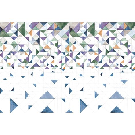 Papier peint panoramique mansardé à motifs géométriques | Tapisserie panoramique blanc & coloré chambre | Papier peint panoramique salle à manger - 267 x 400 cm (4 pièces) (1/3)