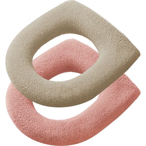 Couvre-siège de toilette - Tissu Épais et Moelleux - Pour Sièges Ronds et Allongés - Lot de 2 (1/5)