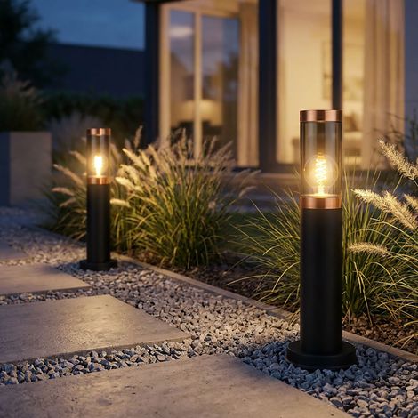 Lampadaire lampadaire éclairage extérieur lampadaire fumée cuivre extérieur lampadaire de jardin, plastique inox, 1x E27, DxH 7,6x45 cm, lot de 2