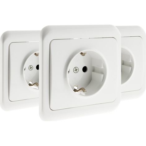 3 prises 16A avec terre avec plaques à encastrer - schuko - Blanc - Antaria