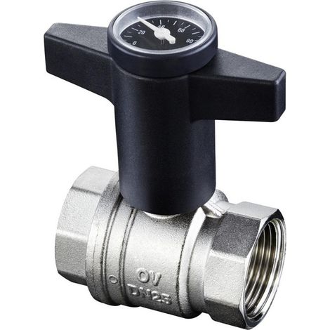 OVENTROP Valvola a sfera con maniglia a leva in plastica Optibal con filettatura interna PN 16, con termometro DN 15, G 1/2, ottone, nichelato, 1078004